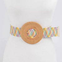 3Am By H&D Accessories - Women's Oversized Round Bamboo Buckle Elastic Belt