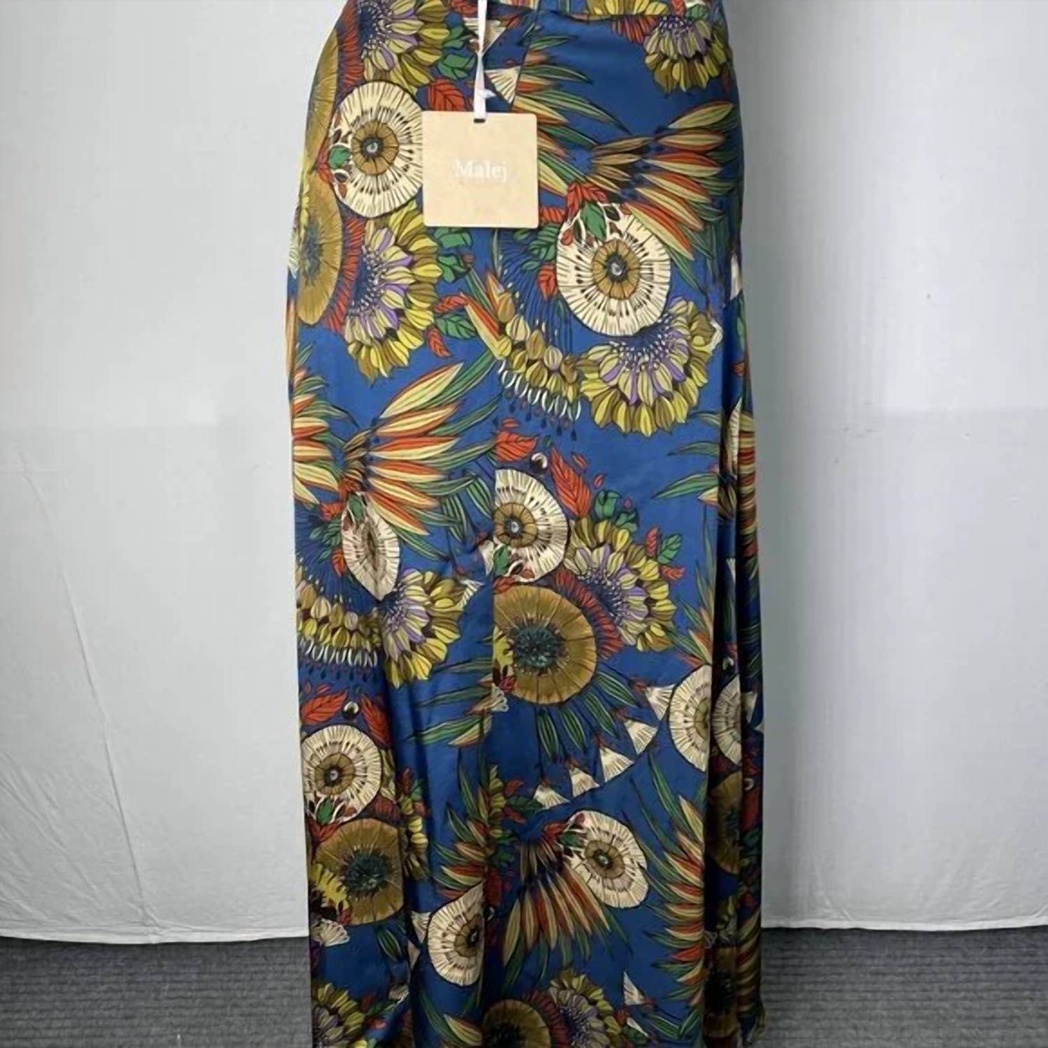 Malej Women's Floral Satin Maxi Skirt in navy multi - women's skirt - alternate view