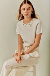 Endless Rose - Floral Detail Short Sleeve Sweater