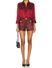L'Agence Dionne Faux Leather Shorts in black cherry - women's shorts - view 4