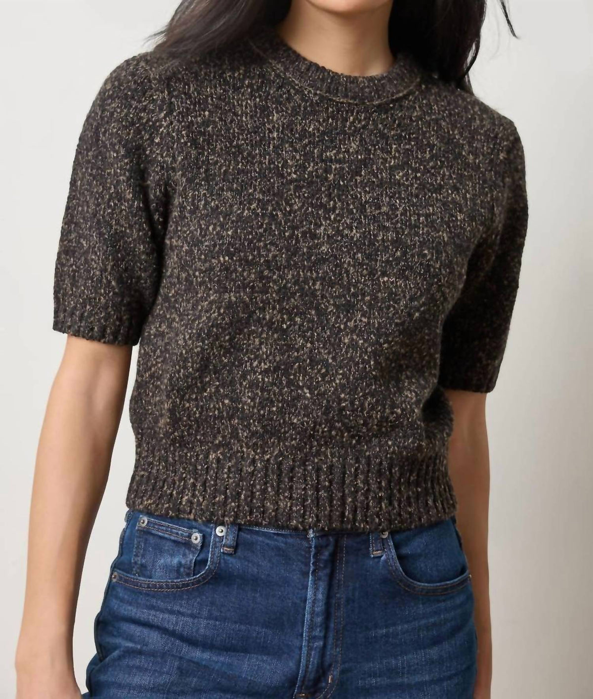 Lilla P - Women's Short Sleeve Marled Pullover Sweater
