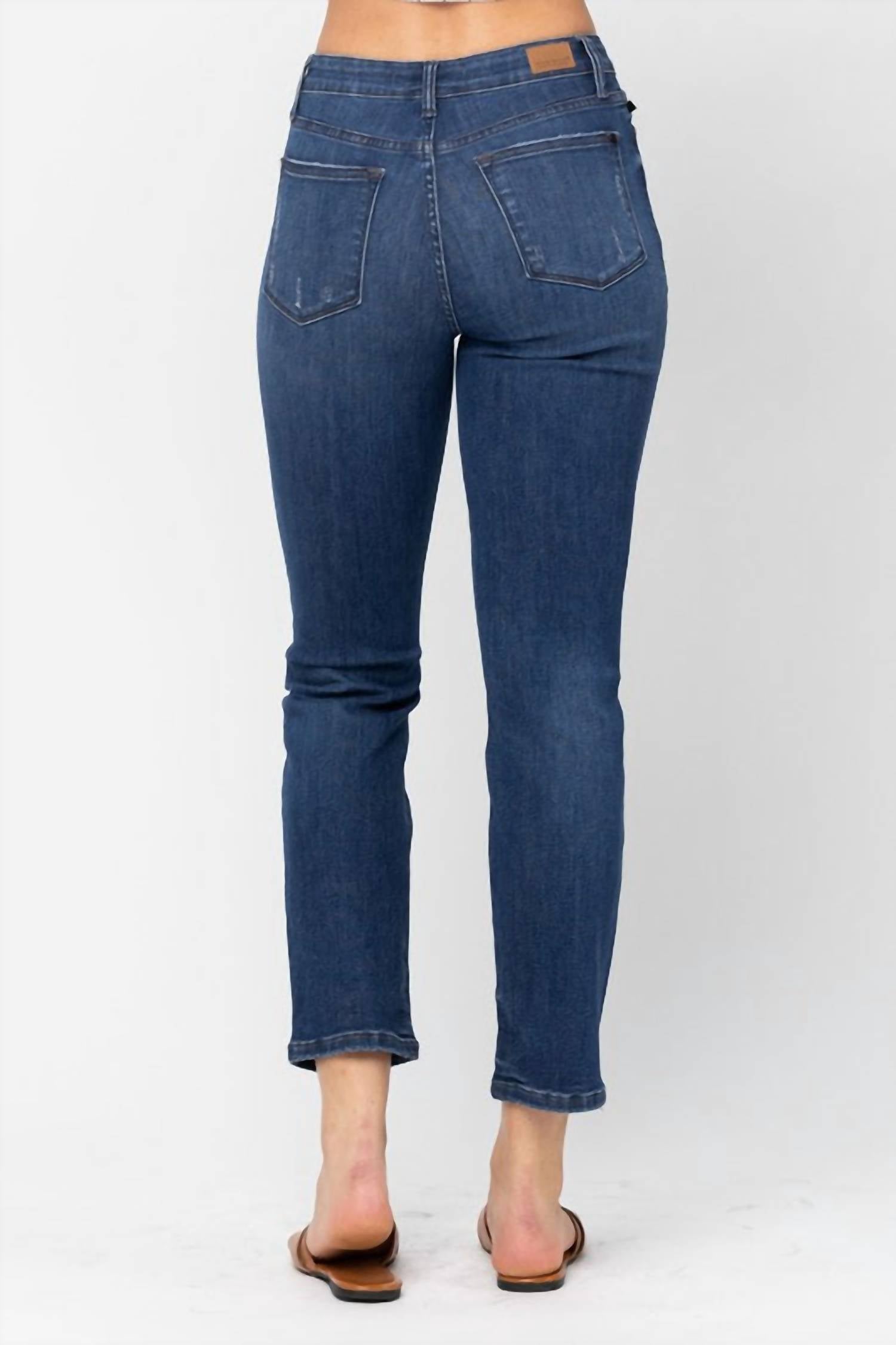 Judy Blue - High Waist Zigzag And Button Fly Destroyed Boyfriend Jeans
