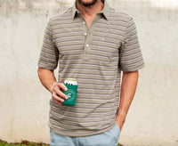 Criquet Terry Cloth Polo in dean stripe olive - men's shirt - detail view