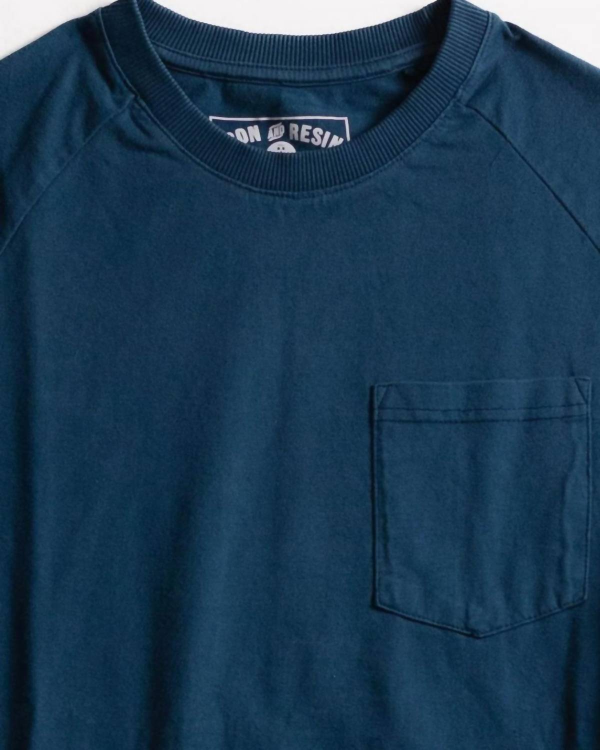 Iron & Resin Men's Faded Pocket Raglan in blue - men's long sleeve top - detail view