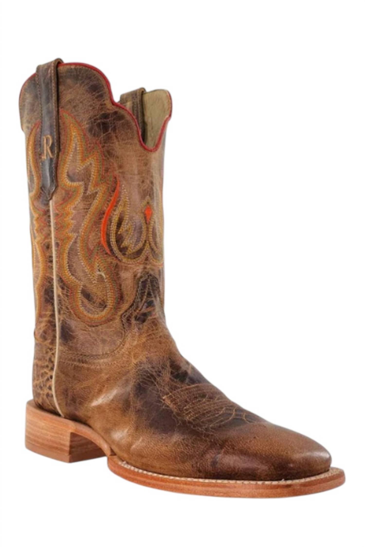 R Watson Boots Men's Crazy Goat Skin Hybred Sole Cowboy Boot in distressed tan - men's boots