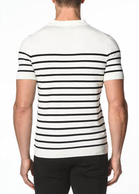 Postmarc Button Stripe Knit Polo Top in navy - men's shirt - detail view