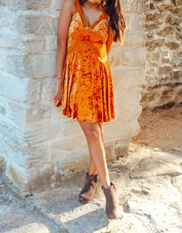 Entro - Pumpkin Velvet and Lace Dress