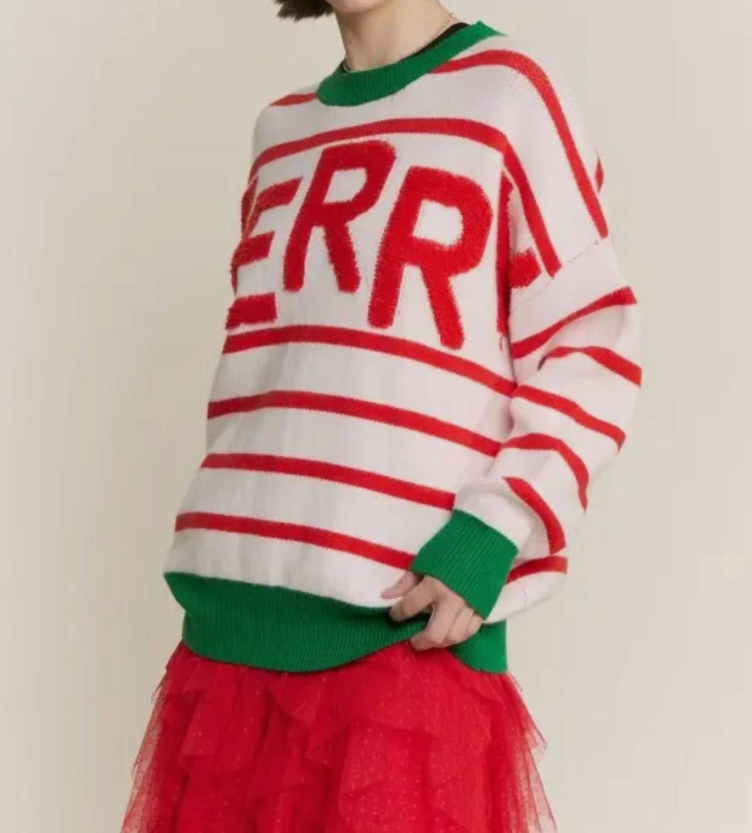 Jade By Jane - Striped Holiday Merry Sweater