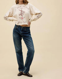 DAYDREAMER Johnny Cash Walk The Line Meet & Greet Long Sleeve Top in dirty white - women's long sleeve top - alternate view