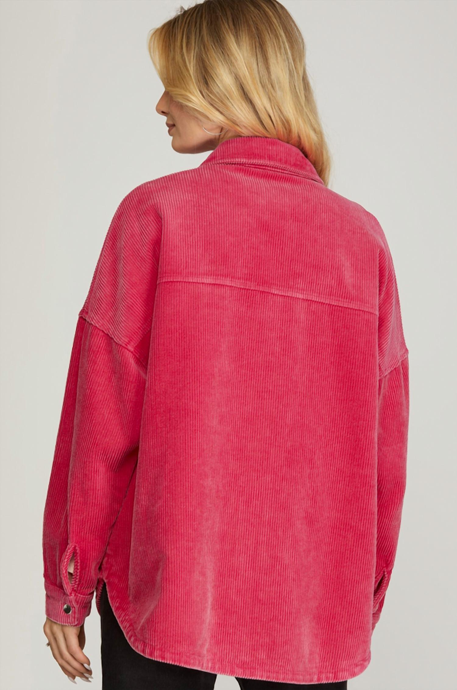 She + Sky - Washed Corduroy Shacket With Front Pockets