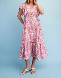 Gigio - Vibrant Floral Print V-neck Midi Dress
