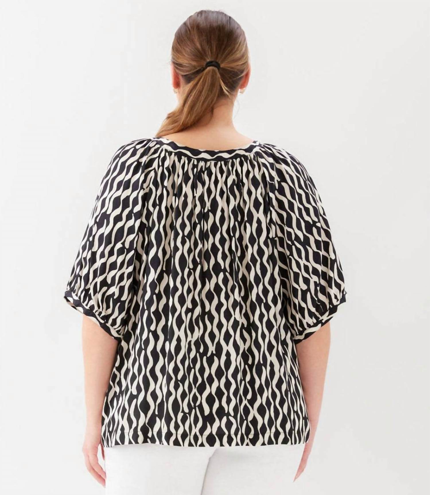 Karen Kane - Satin Short Sleeve Peasant Top - Plus