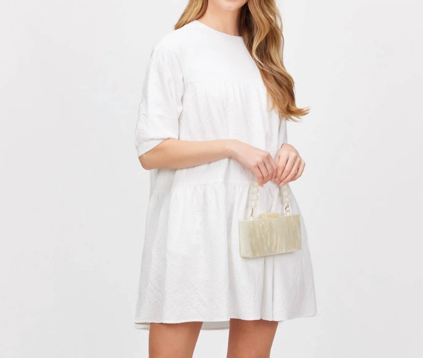 Before You - Floral Jacquard Puff Sleeve Tiered Mini Dress