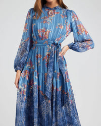Current Air - Floral Mandarin Collar Midi Dress