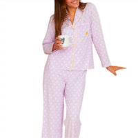 KERRI ROSENTHAL Women's Betty Pop Heart Reverse Pajama Set in lavender - women's sleepwear - detail view