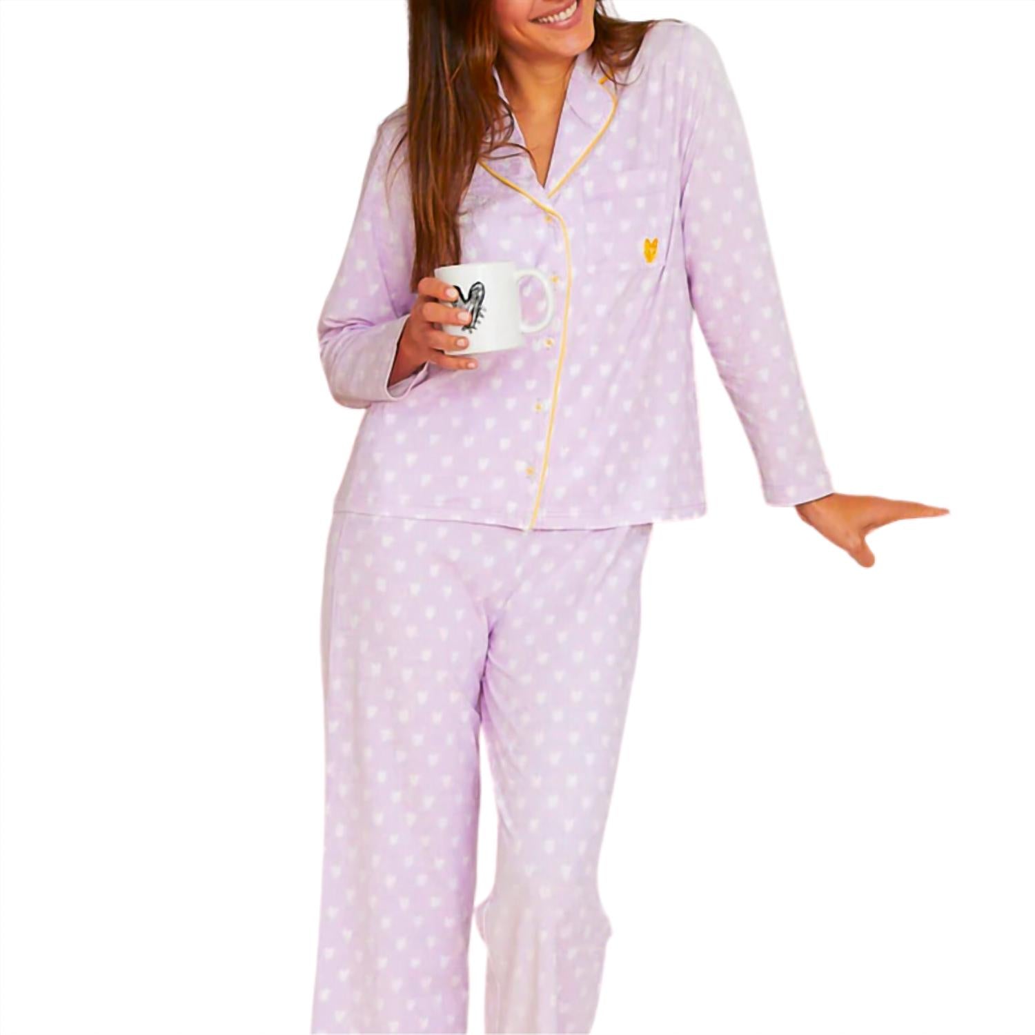 KERRI ROSENTHAL Women's Betty Pop Heart Reverse Pajama Set in lavender - women's sleepwear - detail view