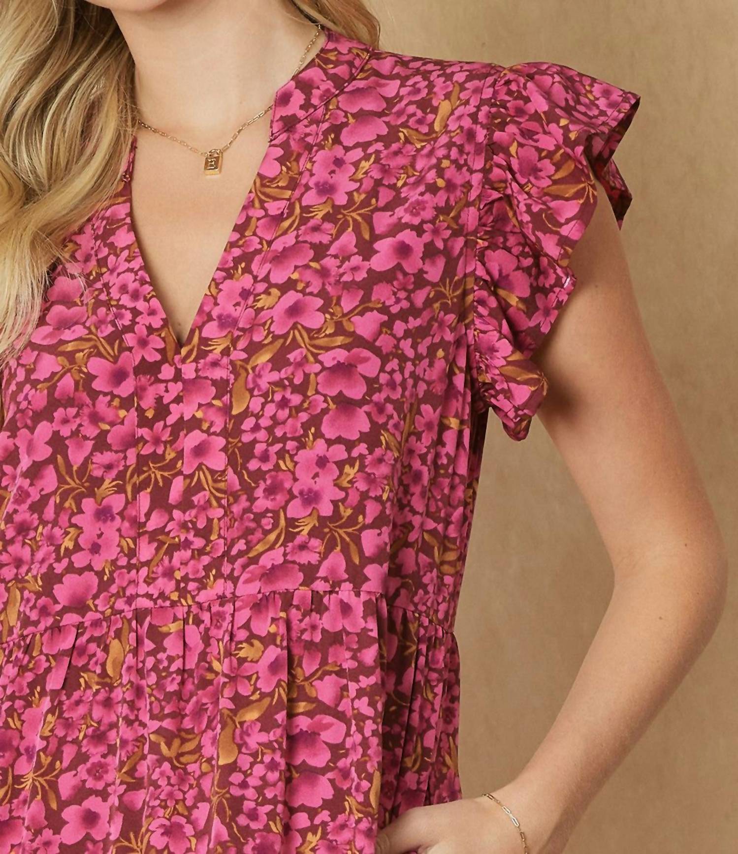 Entro - Floral Tiered Ruffle Midi Dress