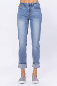 Judy Blue Hi Waist Vintage Wash Boyfriend Jeans in medium blue - women's jeans