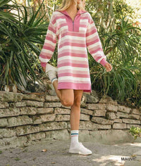 umgee Stripe Half Zip Dress in mauve - women's dress - alternate view