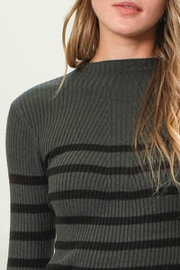 The Workshop Studio - STRIPE MOCK NECK LONG SLEEVE KNIT SWEATER