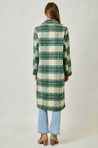 mystree Plaid Long Coat in ivory green - women's jacket - detail view