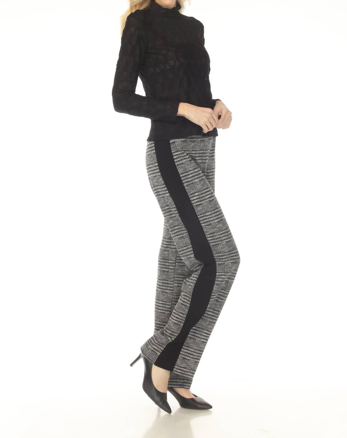 Joseph Ribkoff Glen Plaid Jacquard Wide Leg Pants in black white 1 - women's pants - view 7