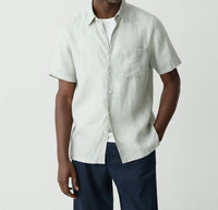Theory Irving Short-sleeve Relaxed Linen Shirt in light greenstone - men's t-shirt