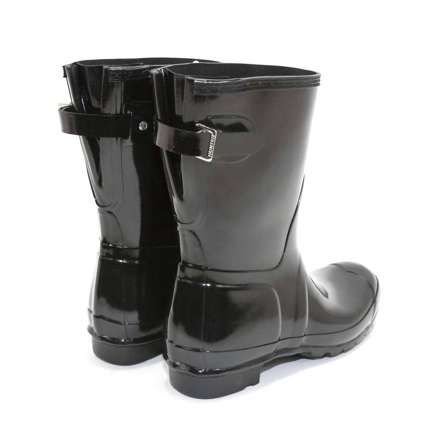 HUNTER Women's Original Short Back Adjustable Gloss Rain Boots in black - women's shoe - alternate view