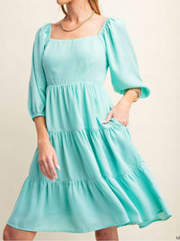 Kori - Puffed Sleeves Tiered Dress