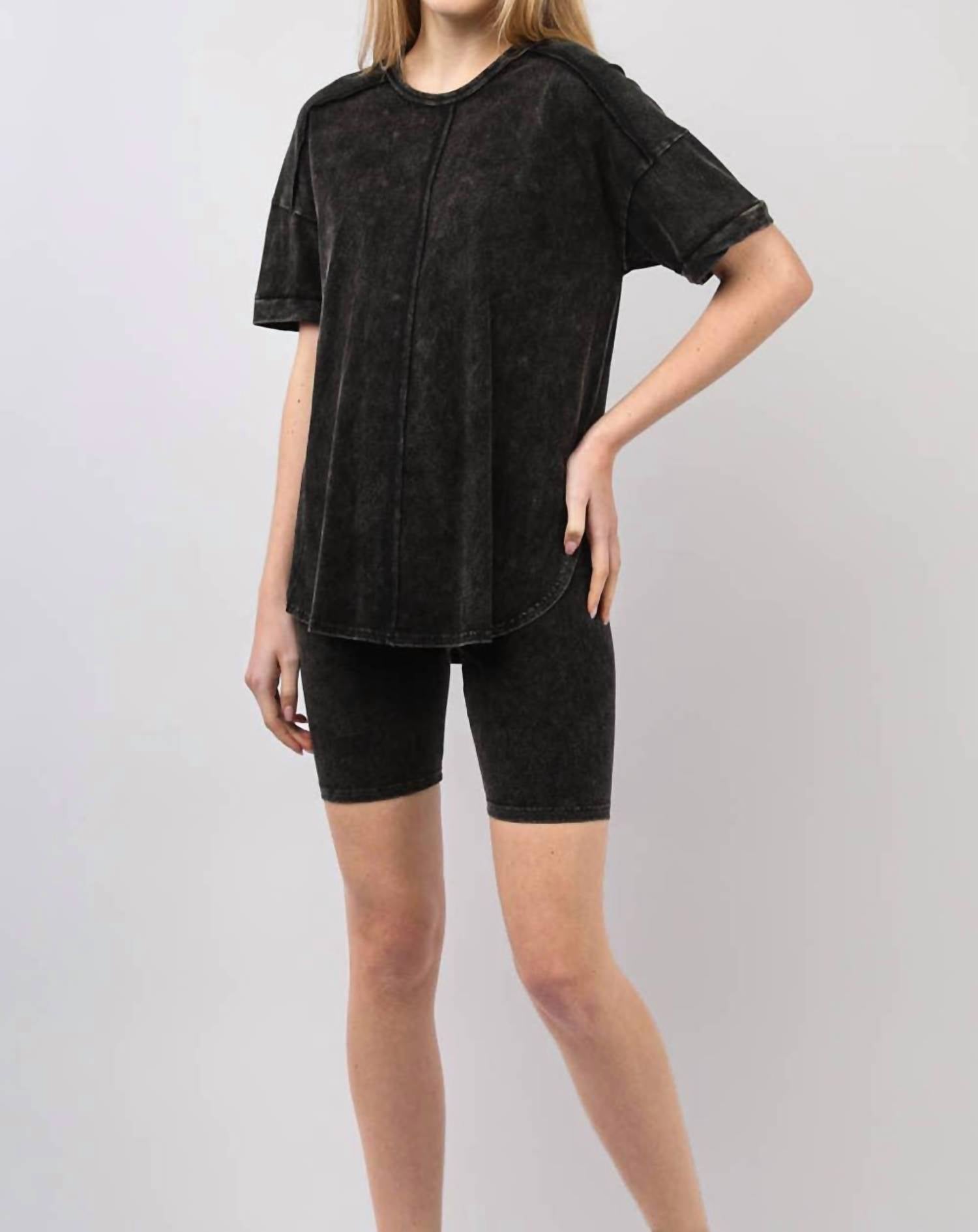 Very J - Comfy Washed Biker Top And Short Set
