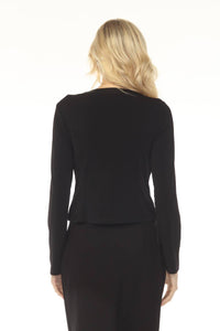 Joseph Ribkoff Satin Trim Button Front Jacket in black - women's cardigan - alternate view