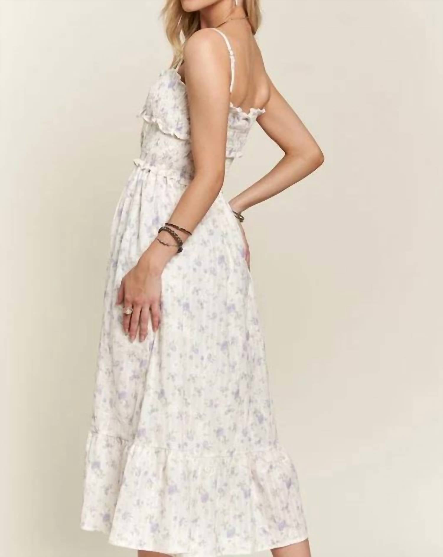 Kld. Signature - Floral Print Smocking Detail Midi Dress