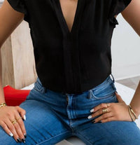 Mine And E&M - Split Neck Ruffle Sleeve Blouse
