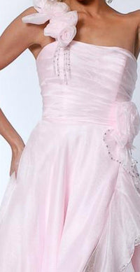 Johnathan Kayne One Shoulder Floral Gown in baby pink - women's dress - detail view