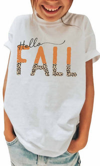 Tultex Apparel - Girls Leopard Hello Fall T-shirt