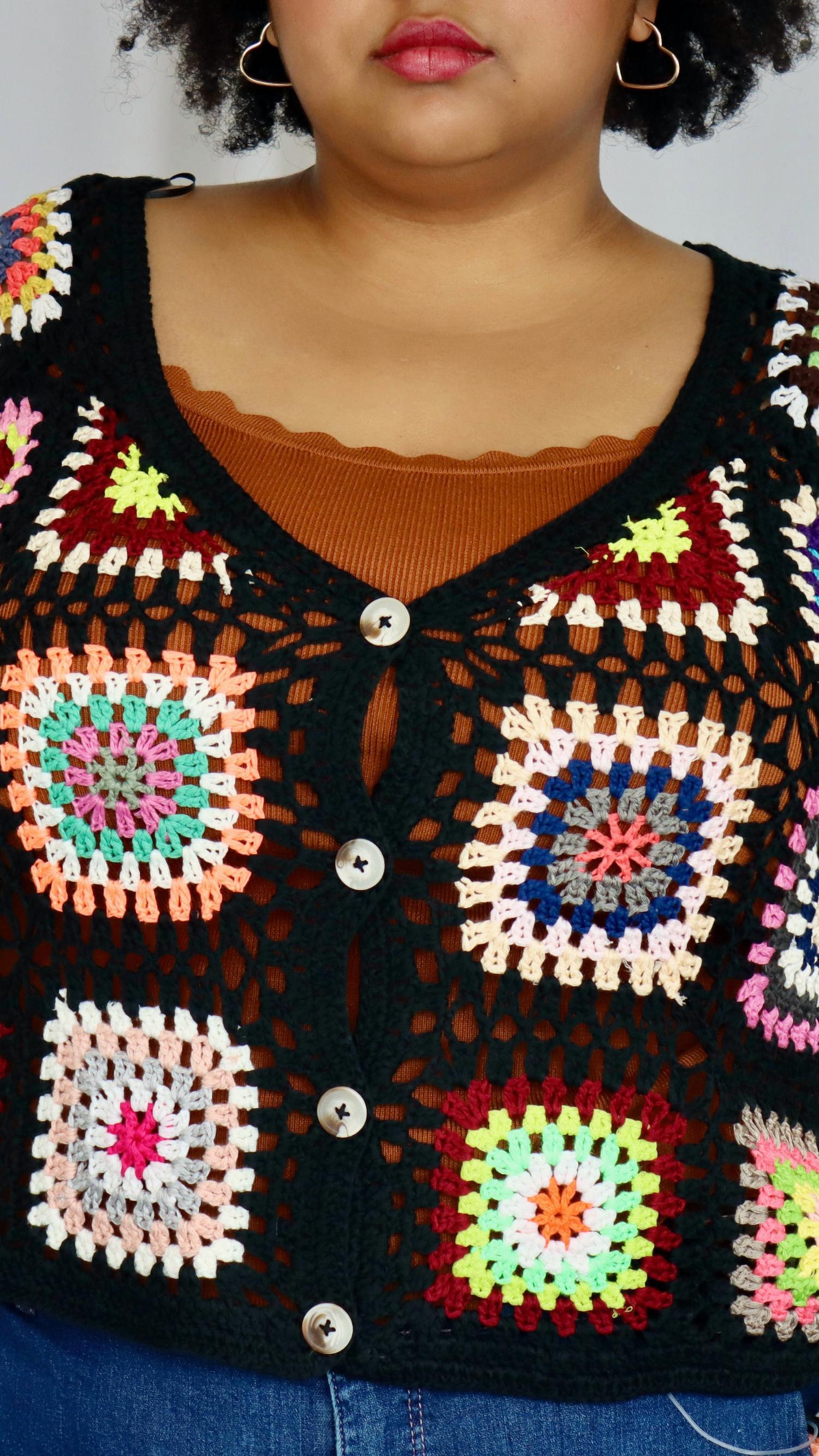 Adora - Electric Garden Crochet Cardigan - Plus