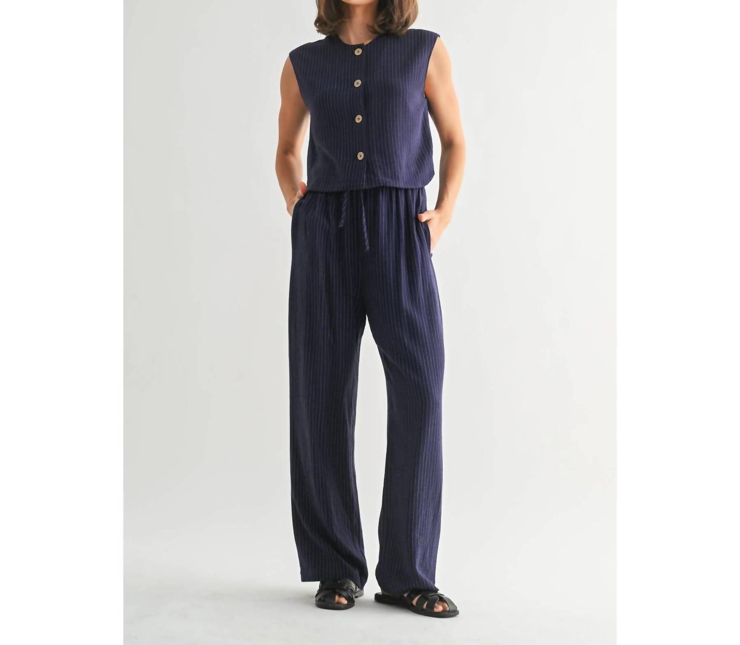 Fun 2 Fun - Ellison Striped Sleeveless Button Down Vest