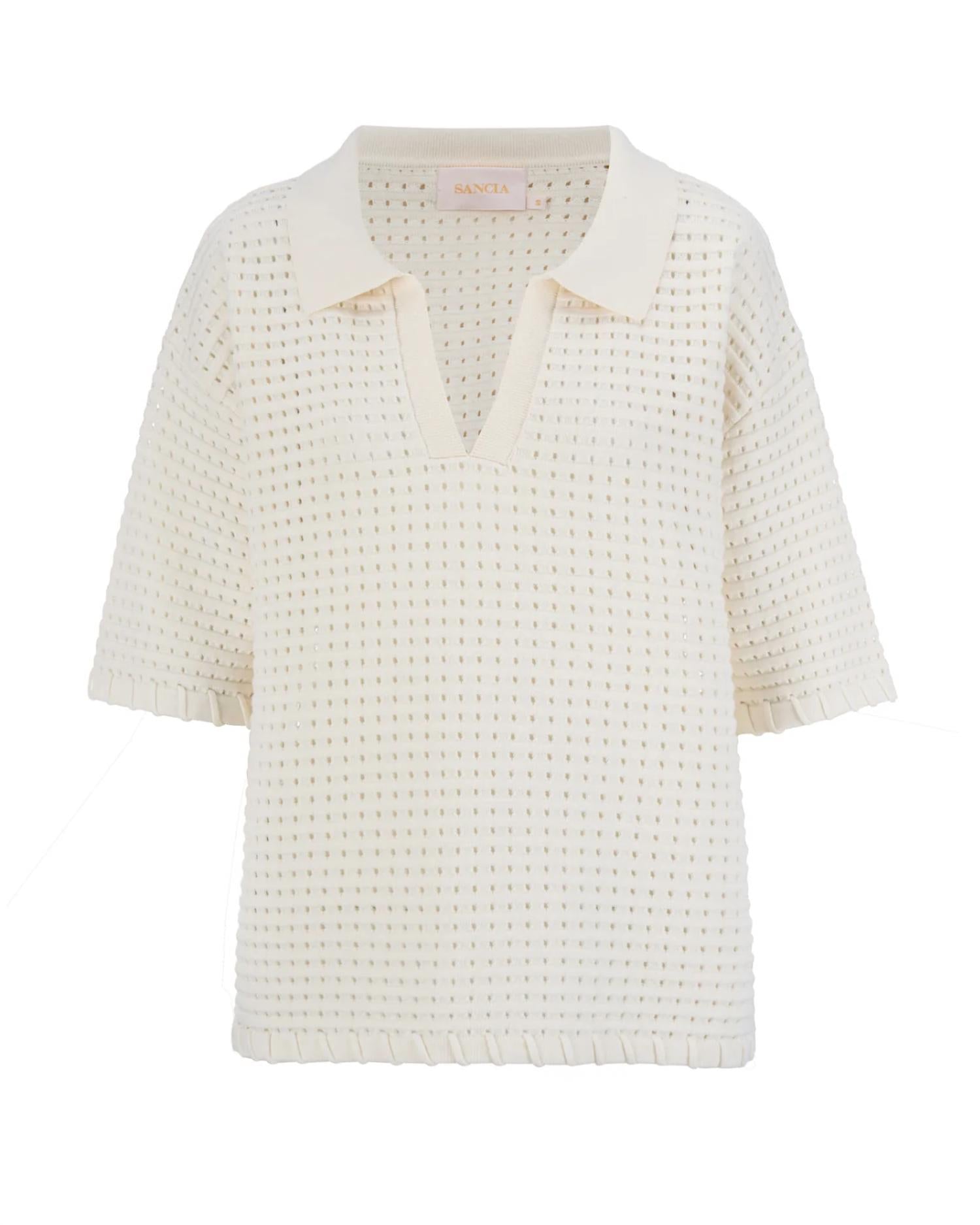 Sancia Women's The Zarni Knit Shirt in off white - women's t-shirt - detail view