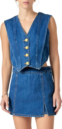 2.7 AUGUST APPAREL Keepin' It Classy Denim Vest in dark wash - women's blouse