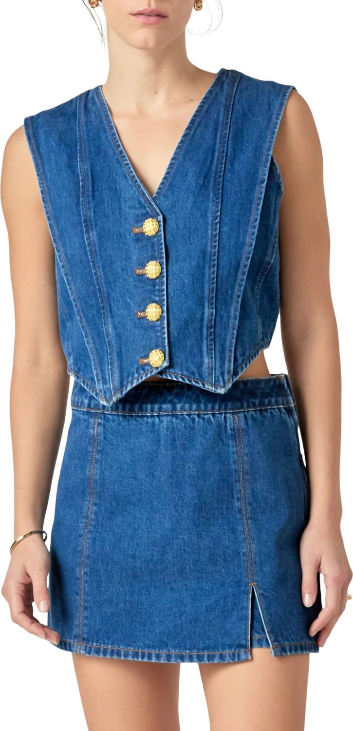 2.7 AUGUST APPAREL Keepin' It Classy Denim Vest in dark wash - women's blouse