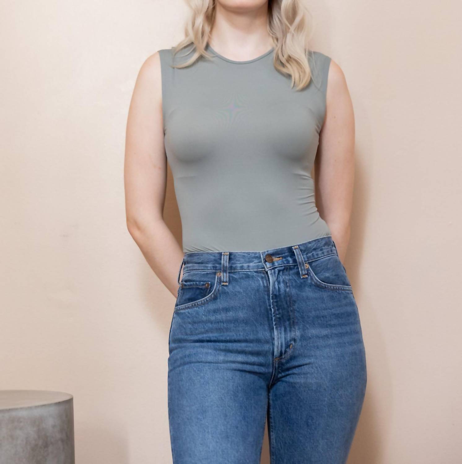 AGOLDE AURA SLEEVELESS BODYSUIT in aluminum - women's shirt