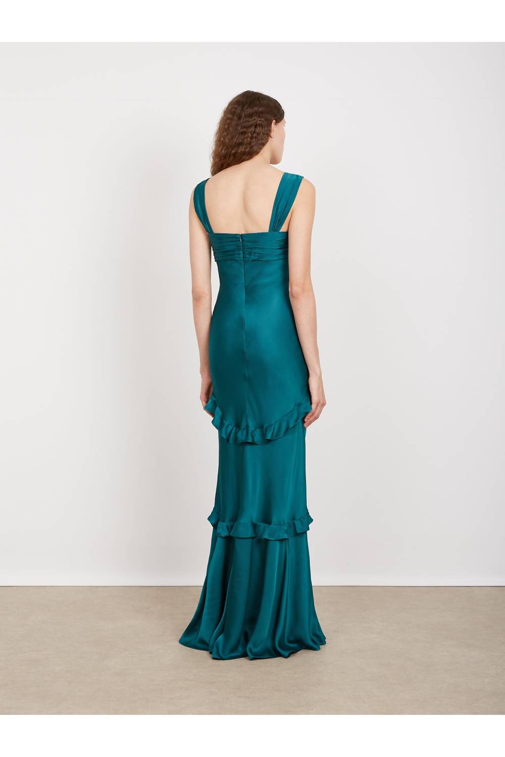 SALONI Selma Maxi Long Dress in midnight green - women's dress - detail view