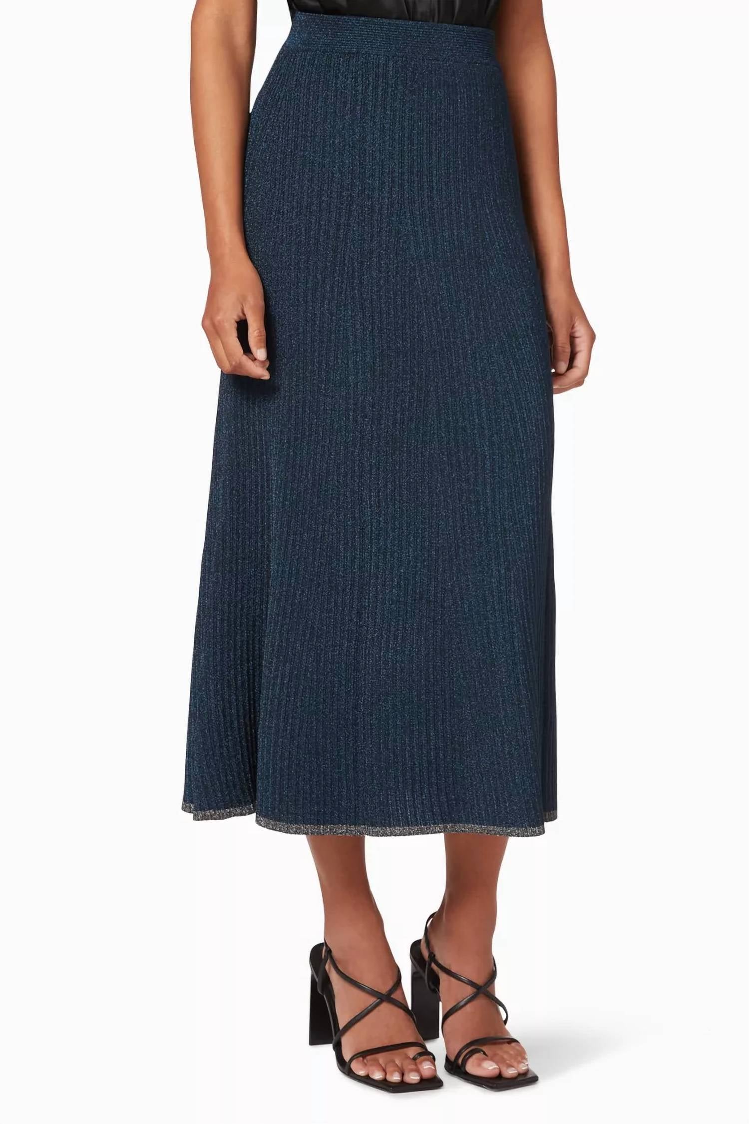 JONATHAN SIMKHAI Ria Metallic Knit Maxi Skirt in navy - women's skirt