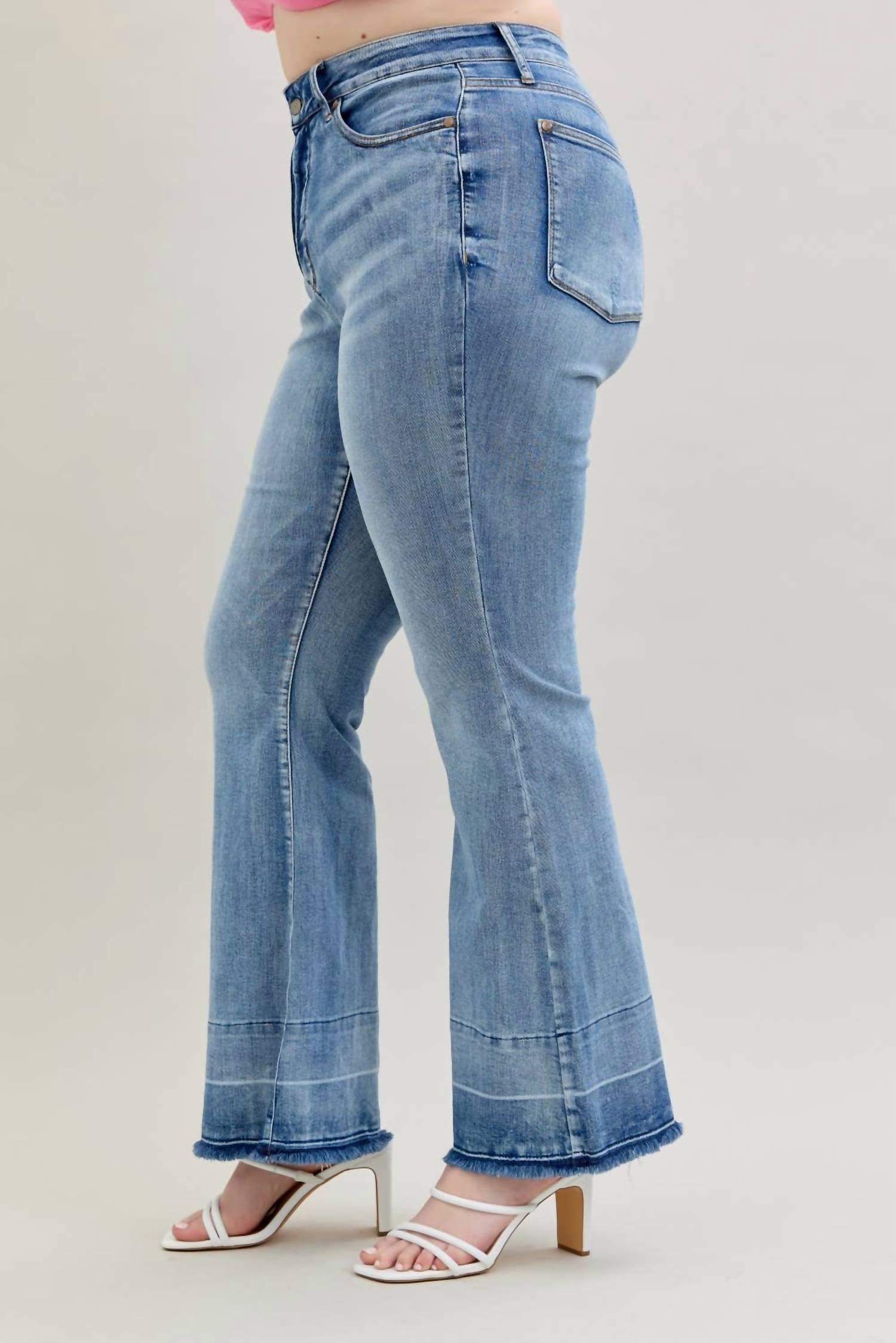 Judy Blue High Waist Tummy Control Release Hem Flare Stretchy Jeans - Plus in denim - women's pants - view 5