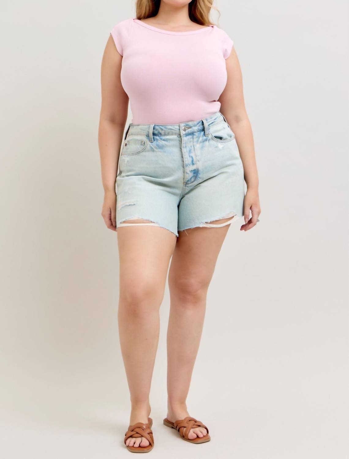 Judy Blue High Waist Button Fly Rigid Magic Cut Off Denim Short in blue 1 - women's shorts - view 5