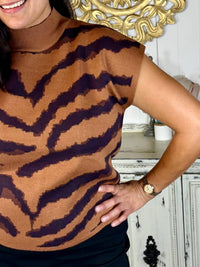 Entro - Animal Pattern Short Sleeve Mock Neck Top
