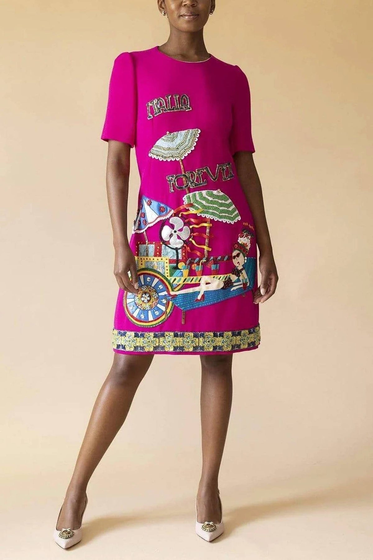 Dolce & Gabbana - Short Sleeve Italia Forever Embroidered Dress
