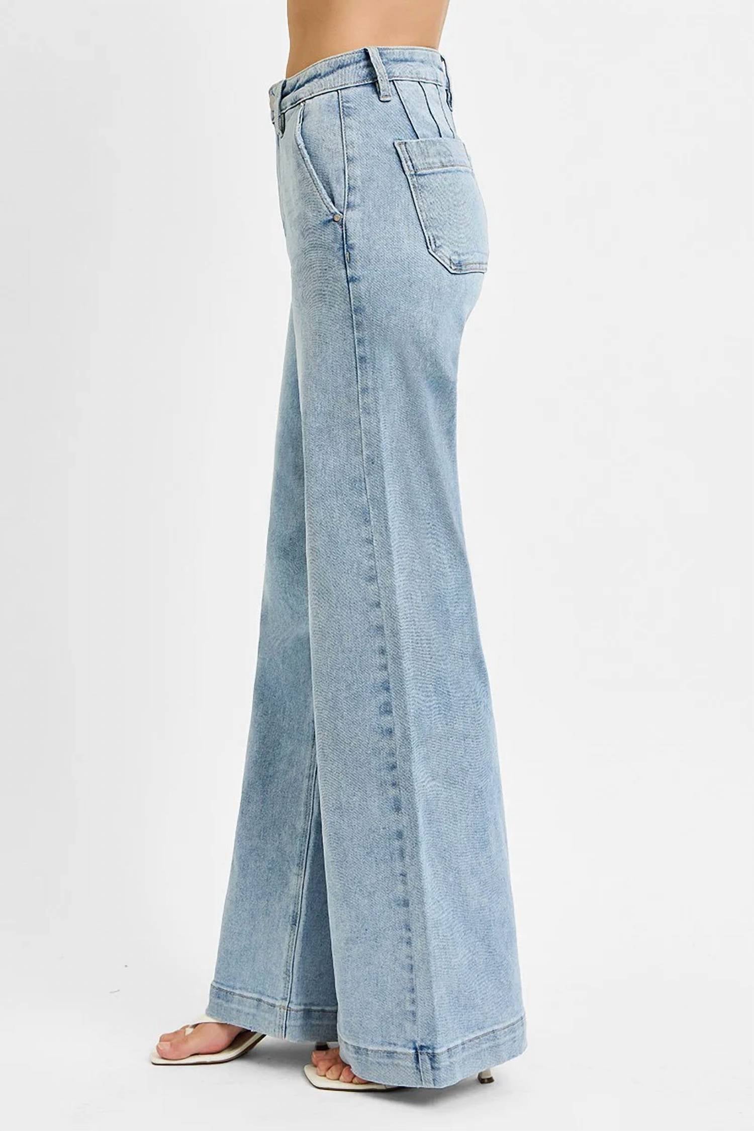 Risen - Joanne High Rise Wide Leg Slanted Pocket Jeans