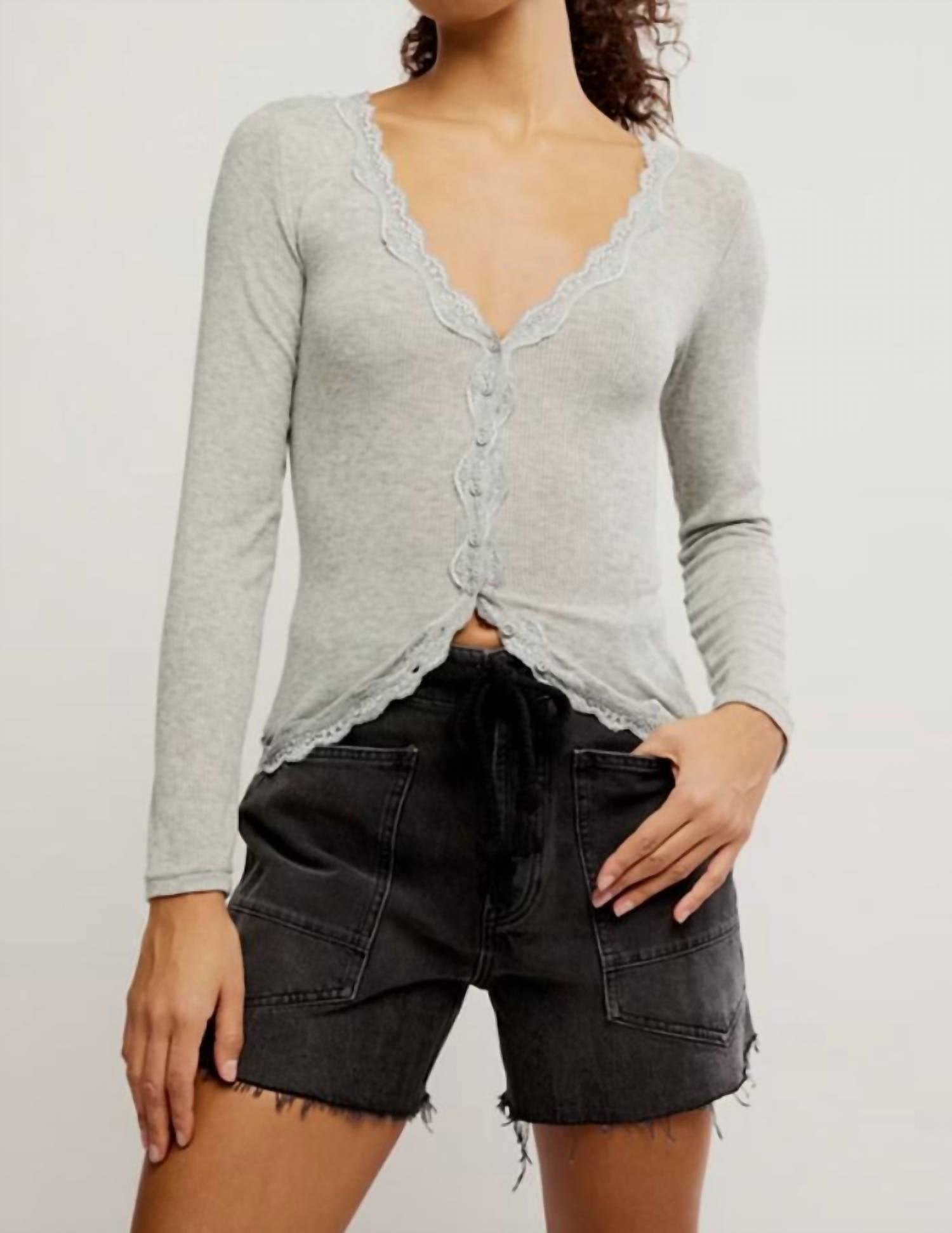 Free People - Willow Lace Ribbed Knit Top