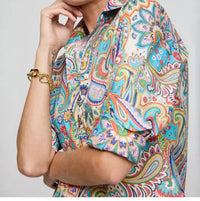 Hinson Wu Margot Long Sleeve Blouse in multi paisley - women's blouse - detail view